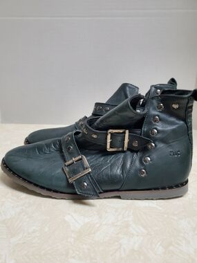 Women's MUSSE & CLOUD Dark Green-Grey Leather Studded Ankle Boots